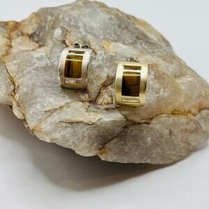 60's Vintage Cylinder 925 Cylinder Earrings with Tiger Eye